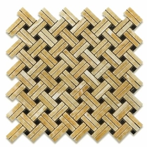 Honey Onyx Wall Mosaic, Yellow Wooden Onyx Wall Mosaic, Basketweave Mosaic