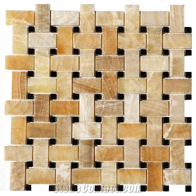 Honey Onyx Wall Mosaic, Yellow Wooden Onyx Wall Mosaic, Basketweave Mosaic