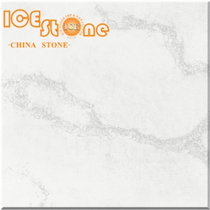 White Binaco Cararra Marble Look Quartz Stone Solid Surfaces Polished Slabs Tiles Engineered Stone Artificial Stone Slabs for Hotel Kitchen, Bathroom Backsplash Walling Panel Customized Edge