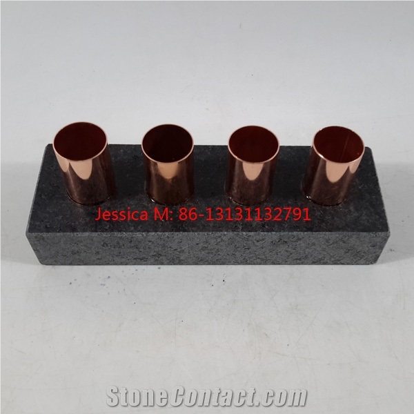 Black Granite Stone Copper Candlestick Holders
