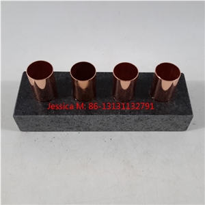 Black Granite Stone Copper Candlestick Holders