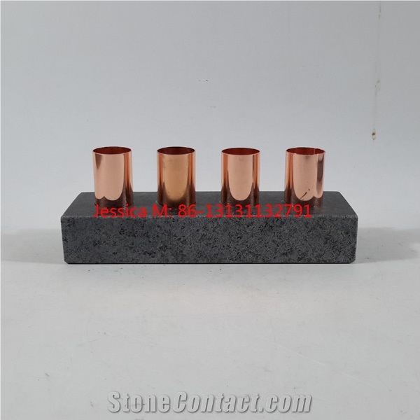 Black Granite Stone Copper Candlestick Holders