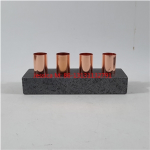Black Granite Stone Copper Candlestick Holders
