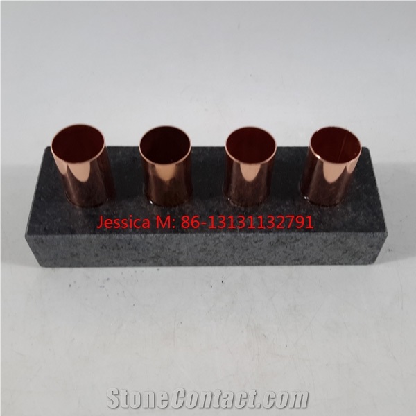 Black Granite Stone Copper Candlestick Holders