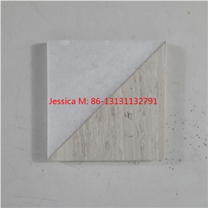 White Marble and Light Wood Color Marble Coaster Set Of 4 White Marble and Light Wood Color Marble Coaster Set Of 4
