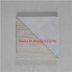 White Marble and Light Wood Color Marble Coaster Set Of 4
