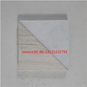 White Marble and Light Wood Color Marble Coaster Set Of 4