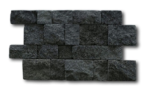 Black Lavastone Tumbled Wall Cladding Brick Stacked Stone, Bali Kewal Volcanic Basalt Split Face Culture Stone Wall Cladding, Indonesia Black Lavastone Basalt Stacked Stone Veneer