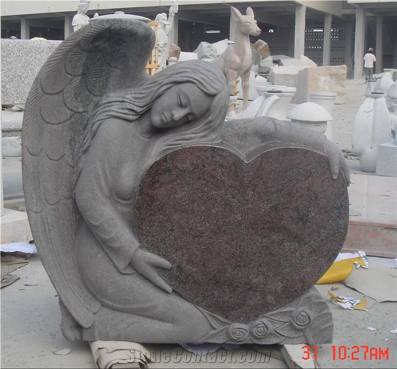 Ruby Red Granite Angel Momument, Granite Engraved Monument & Tombstone