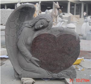 Ruby Red Granite Angel Momument, Granite Engraved Monument & Tombstone