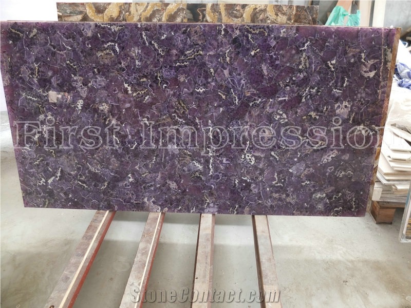 Amethyst Gemstone/Amethyst Backlit Slab &Tiles /Crystal Purple Semiprecious Flooring Tiles /Crystal Purple Semiprecious Panels for Background /Purple Crystal Gemstone Slab Backlit