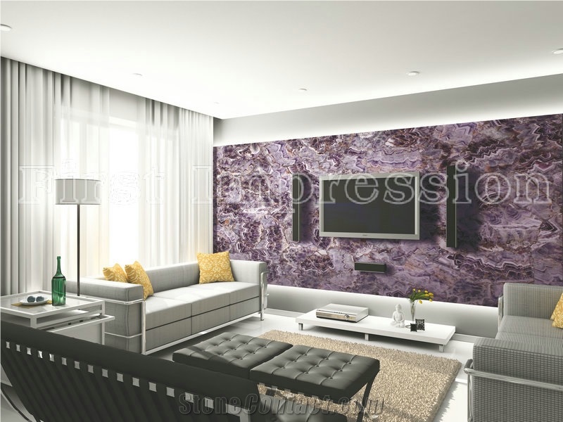 Amethyst Tiles and Slab / Lilac Crystal Gemstone Backlit Tiles /Purple Crystal Semipresious Flooring Tiles/Lilac Semi Precious Slab