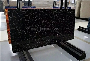 Black Agate Backlit Slab /Black Agate Gemtone Polished Panel/Black Semi Precious Stone Tiles /Black Agate Stone