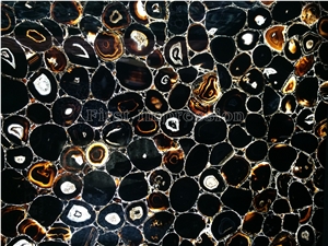 Black Agate Backlit Slab /Black Agate Gemtone Polished Panel/Black Semi Precious Stone Tiles /Black Agate Stone