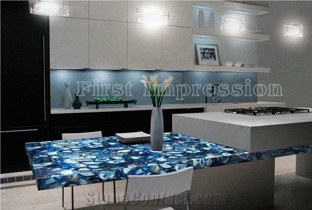 Blue Agate Semi Precious Stone Slab/Blue Agate Semiprecious Stone Tiles/Blue Agate Gemstone Slab/Blue Agate Semi Precious Stone Wall Tiles