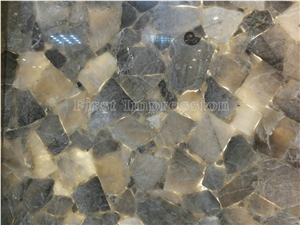 Grey Qurtz Tiles Gemstone /Grey Quartz Backlit Slab Presious Stone/Grey Smoking Crystal Gemstone