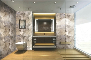 Grey Qurtz Tiles Gemstone /Grey Quartz Backlit Slab Presious Stone/Grey Smoking Crystal Gemstone