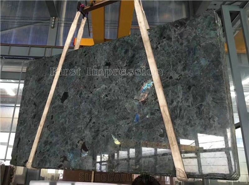 Lemurian Labradorite Blue Granite Slabs & Tiles/Madagascar Granite with Blue Sparking Spots/Luxury Blue Granite Big Slabs/High Polished Slabs