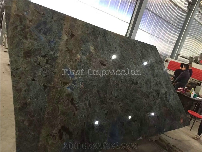 Lemurian Labradorite Blue Granite Slabs & Tiles/Madagascar Granite with Blue Sparking Spots/Luxury Blue Granite Big Slabs/High Polished Slabs