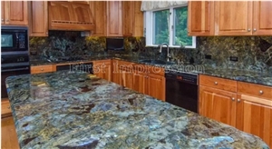 Luxury Labradorite Volga Blue Granite Countertops/Ukraine Blue Granite Kitchen Worktops/Kitchen Bar Tops/Kitchen Desk Tops/Custom Countertops/Kitchen Top/Bench Tops/High Quality & Best Price Tops