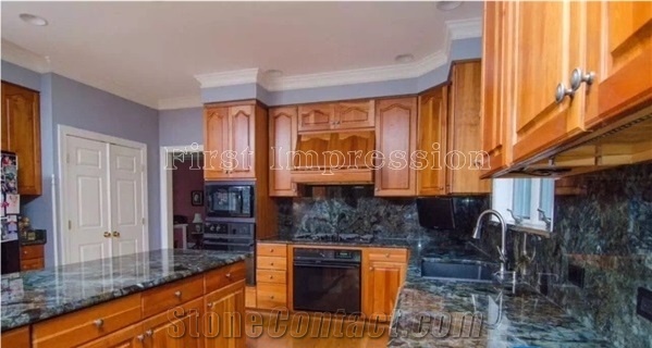 Luxury Labradorite Volga Blue Granite Countertops/Ukraine Blue Granite Kitchen Worktops/Kitchen Bar Tops/Kitchen Desk Tops/Custom Countertops/Kitchen Top/Bench Tops/High Quality & Best Price Tops