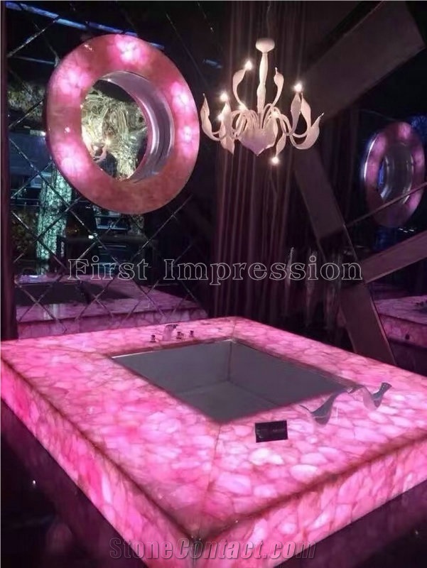 Pink Crystal Tiles for Bath Pool / Pink Crystal Gemstone for Bathroom Decoration/Pink Crystal Bathroom Ideas /Pink Crystal Bathroom Design