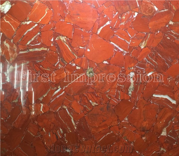 Red Gemstone Slab & Tiles / Red Semiprecious Stone Panel/Red Gemstone Wall Tiles 