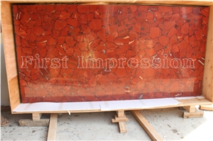 Red Gemstone Slab & Tiles / Red Semiprecious Stone Panel/Red Gemstone Wall Tiles 