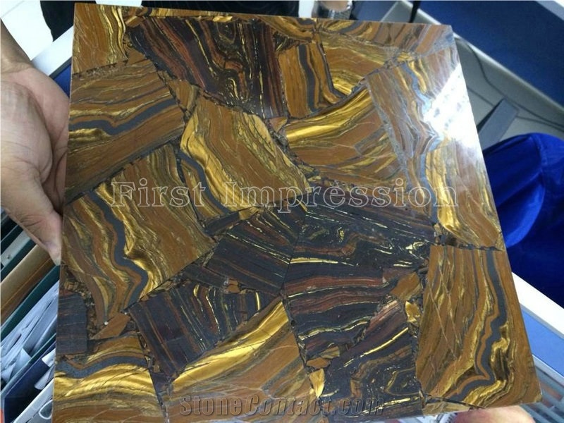 Tiger Skin Stone Precious Stone Slabs & Tiles Backlit/ Tiger Skin Gemstone Panel Backlit/ Semi Precious Stone Wall/ Gemstone Tiles