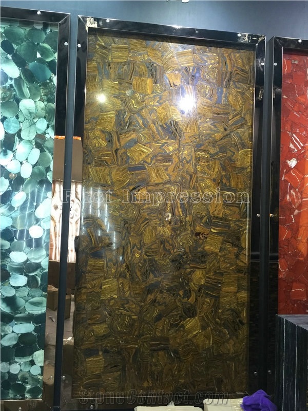 Tiger Skin Stone Precious Stone Slabs & Tiles Backlit/ Tiger Skin Gemstone Panel Backlit/ Semi Precious Stone Wall/ Gemstone Tiles