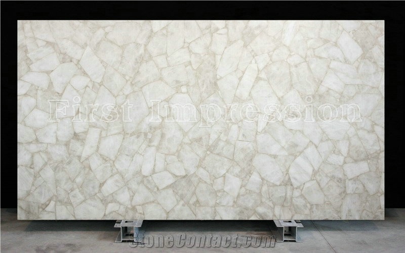 White Quartz Backlit Gemstone Slab/Crystal White Semi Preciouse Stone Panel/White Cystal Tiles Precious Stone /Whie Gemstone Backlit