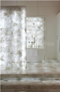 White Quartz Backlit Gemstone Slab/Crystal White Semi Preciouse Stone Panel/White Cystal Tiles Precious Stone /Whie Gemstone Backlit