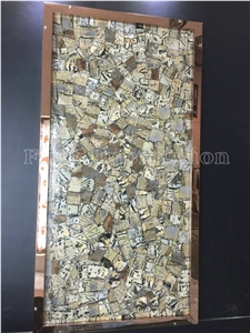 Yellow Fossil Slab & Tiles /Yellow Fossil Semiprecious Stone Panels