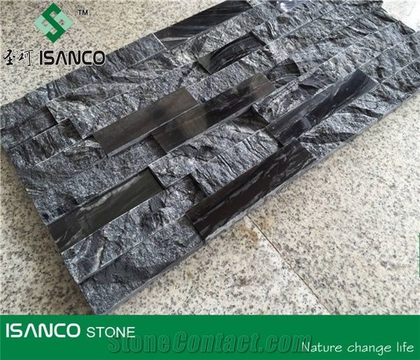 China Black Marble for Wall Cladding Polished and Split Combination Corner Stone Exposed Wall Stone Customized Ledge Stone Interior Decoration Flexible Stone Veneer for Wall Stacked Marble Stone Black