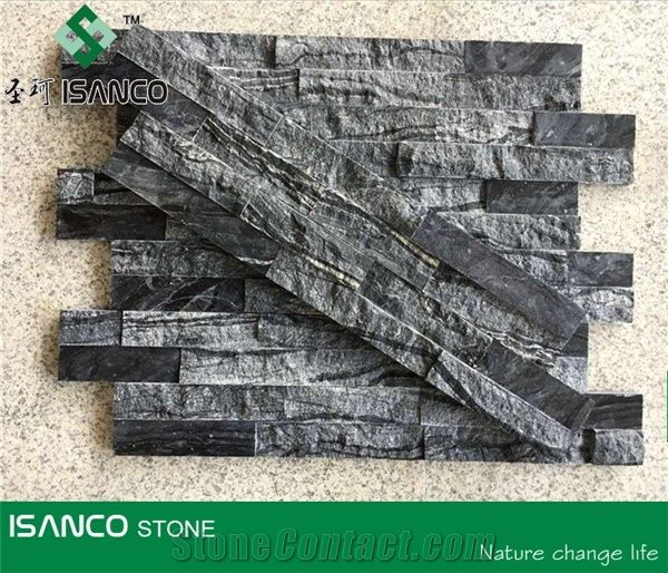 China Black Marble for Wall Cladding Polished and Split Combination Corner Stone Exposed Wall Stone Customized Ledge Stone Interior Decoration Flexible Stone Veneer for Wall Stacked Marble Stone Black