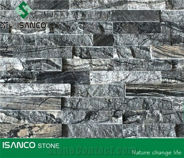 China Black Marble for Wall Cladding Polished and Split Combination Corner Stone Exposed Wall Stone Customized Ledge Stone Interior Decoration Flexible Stone Veneer for Wall Stacked Marble Stone Black