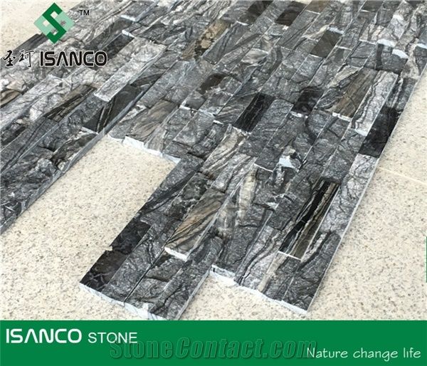 China Black Marble for Wall Cladding Polished and Split Combination Corner Stone Exposed Wall Stone Customized Ledge Stone Interior Decoration Flexible Stone Veneer for Wall Stacked Marble Stone Black