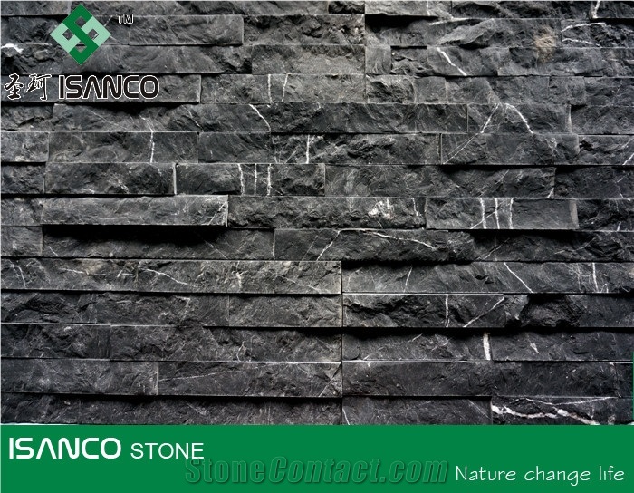China Black Marble Wall Cladding Black Marquina Marble Split Face Culture Stone Marble Stacked Stone Veneer Feature Wall Building Stone Thin Stone Veneer Landscaping Stone Black Marble from China