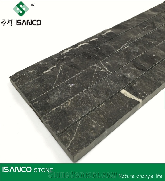 China Black Marble Wall Cladding Black Marquina Marble Split Face Culture Stone Marble Stacked Stone Veneer Feature Wall Building Stone Thin Stone Veneer Landscaping Stone Black Marble from China