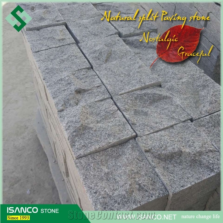 Shandong Grey Granite Cobble Stone G341 Granite Cube Stone Grey Sesame Granite Paving Sets Grey Granite G341 Walkway Pavers Garden Stepping Pavements Natural Split Finish