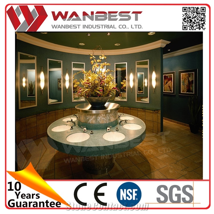 Customized Green and White Washroom Countertop Sink Solid Surface Bathroom Sinks