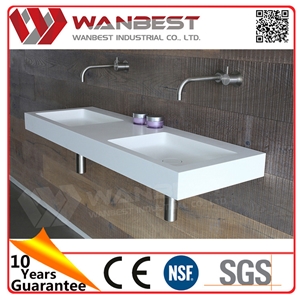 Customized White Acrylic Solid Surface Bathroom Double Sinks
