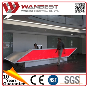 Customized White and Red Front Reception Desk with Led Lighting Customized White and Red Front Reception Desk with Led Lighting
