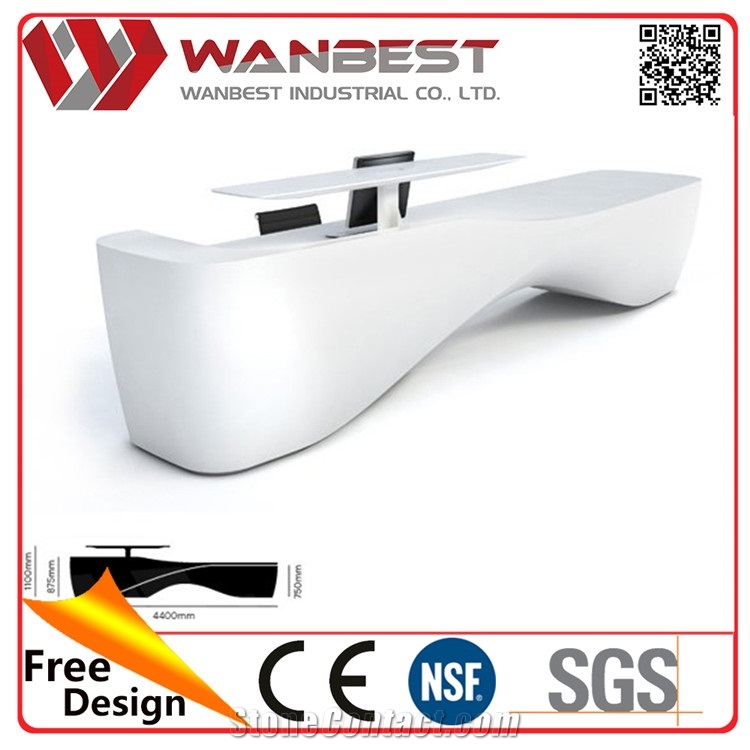 Elegant Modern White Acrylic Solid Surface Salon Reception Desk