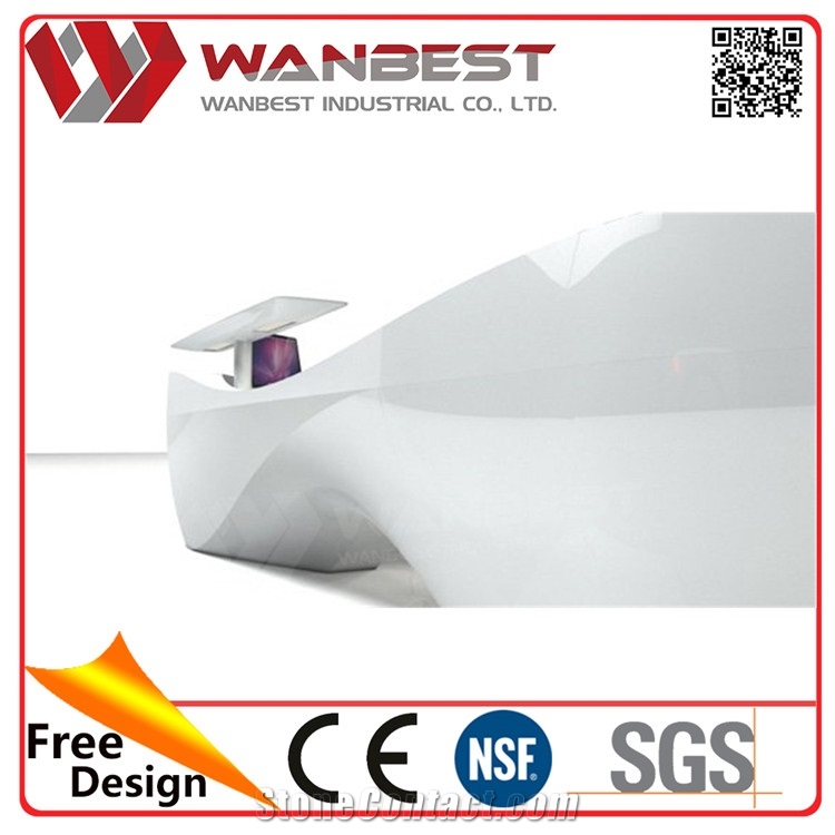 Elegant Modern White Acrylic Solid Surface Salon Reception Desk