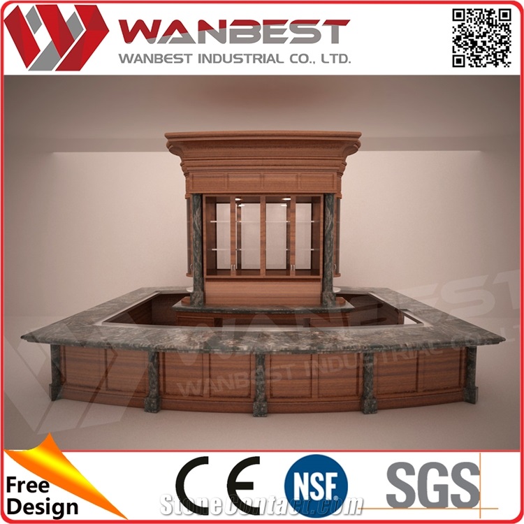 High Level Qualified Wine Bar Counters with Solid Wood Cabinet and Marble Top
