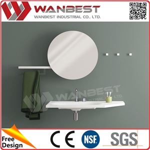 Hotel/Home/Restaurant Used Decorative Design Bath Basin Acrylic Solid Surface Bath Sinks with Mirror