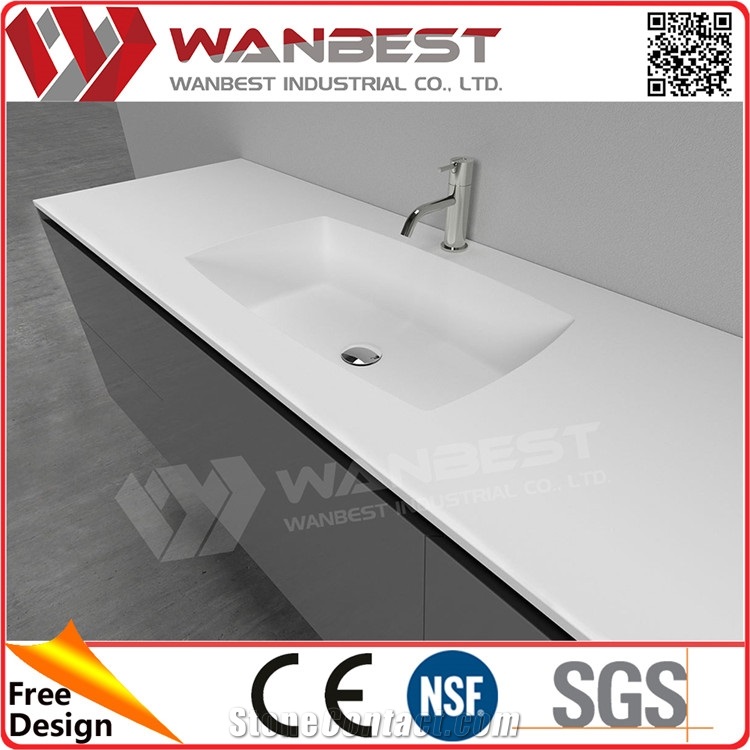 Luxury White Acrylic Solid Surface Bathroom Double Sinks with Cabinets