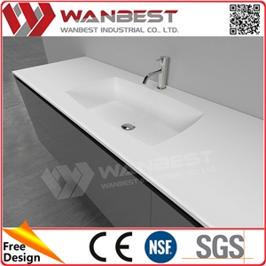 Luxury White Acrylic Solid Surface Bathroom Double Sinks with Cabinets