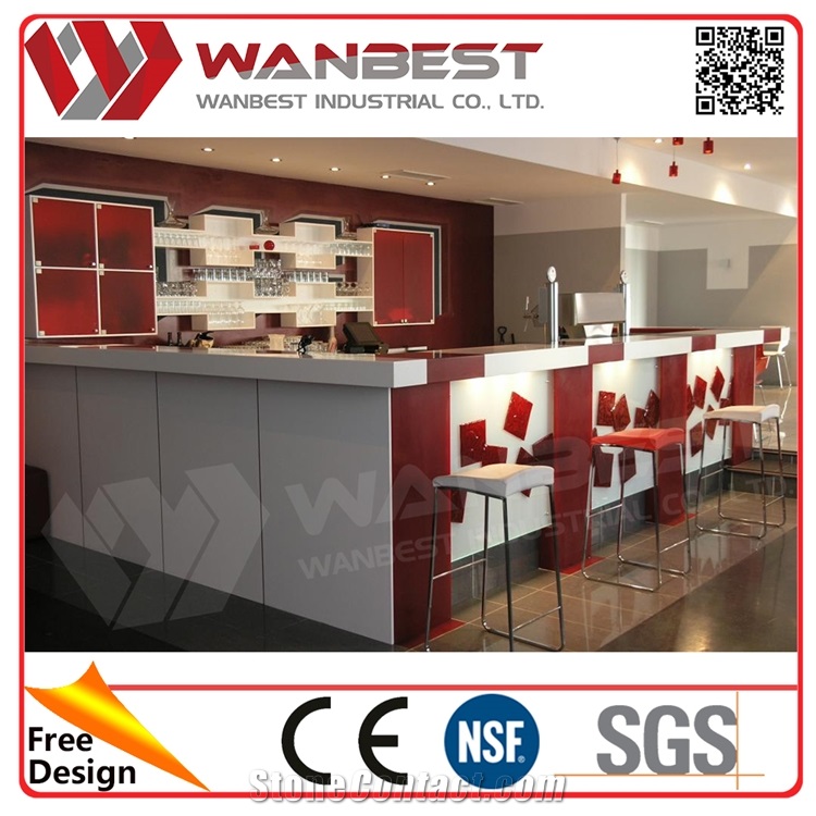 Luxury Wine Bar Counter Top with Cabinet Fire-Proof Solid Surface Bar Countertop with Led Lighting